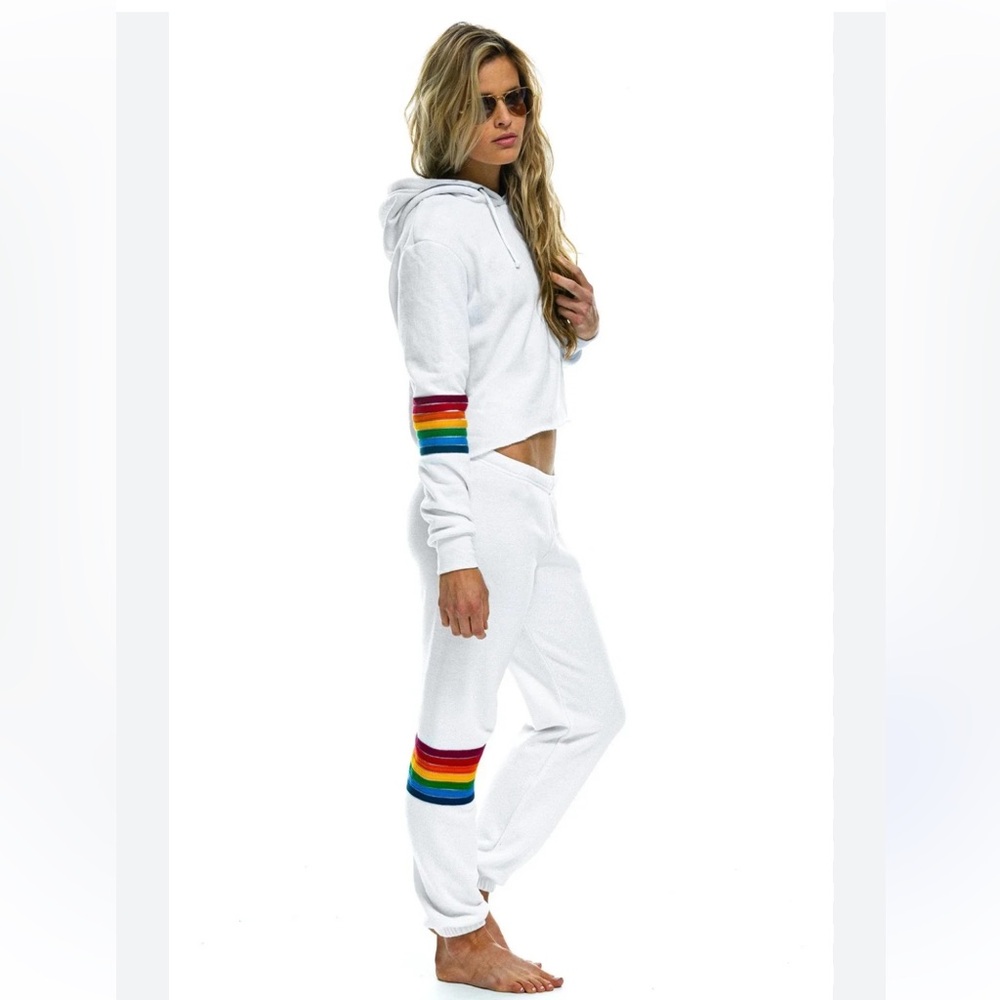 Aviator Nation 7 Stripe Rainbow White Sweat Set Size XS Small